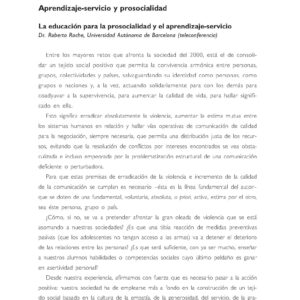 Aprendizaje-serviio y prosocialidad. La educación para la prosocialidad y el aprendizaje-servicio